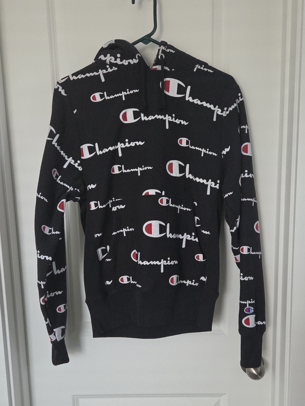 Champion Black Hoodie with All-Over Logo